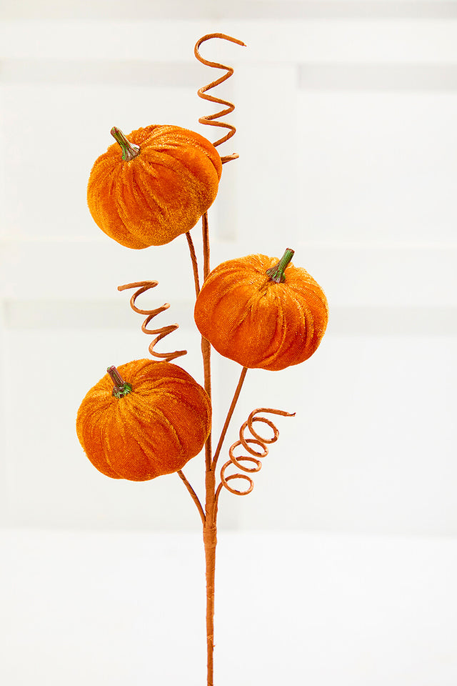 24" Orange Velvet Pumpkin Spray