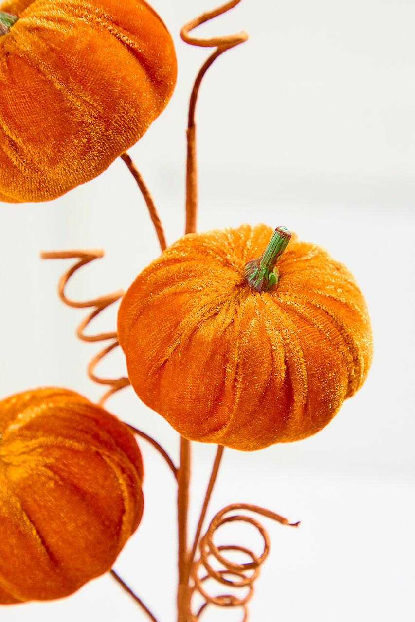 24" Orange Velvet Pumpkin Spray