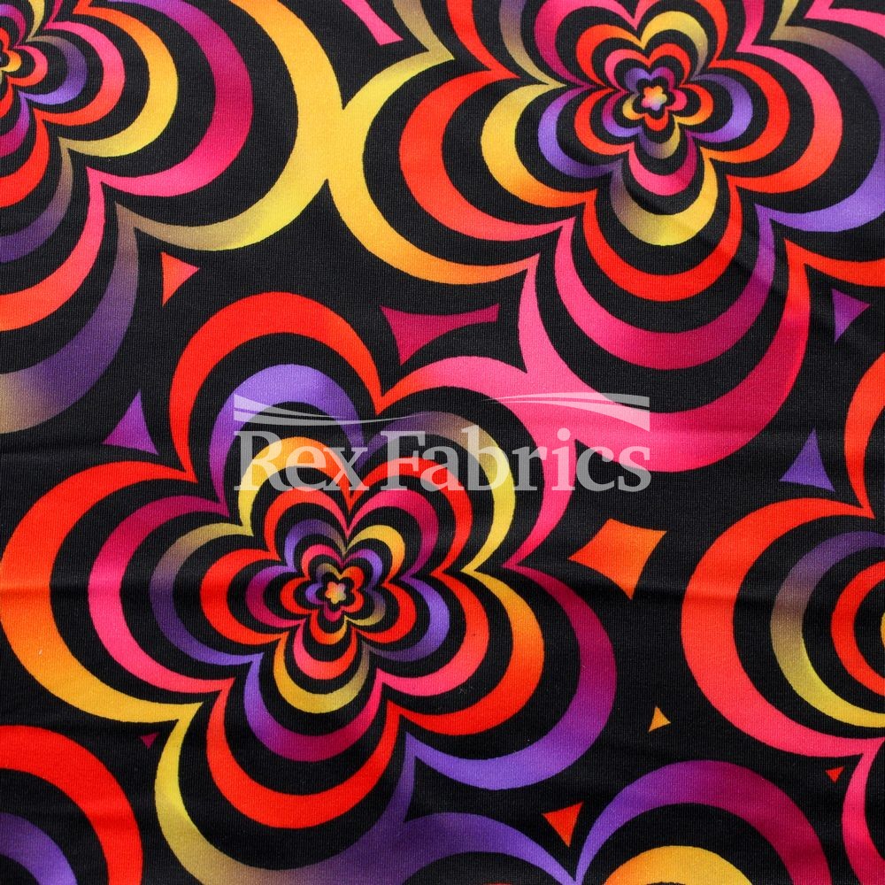 Spring Art Polyester Spandex Fabric - Multicolor Floral Print, 58/60" Width, 240 GSM (1 Yard)