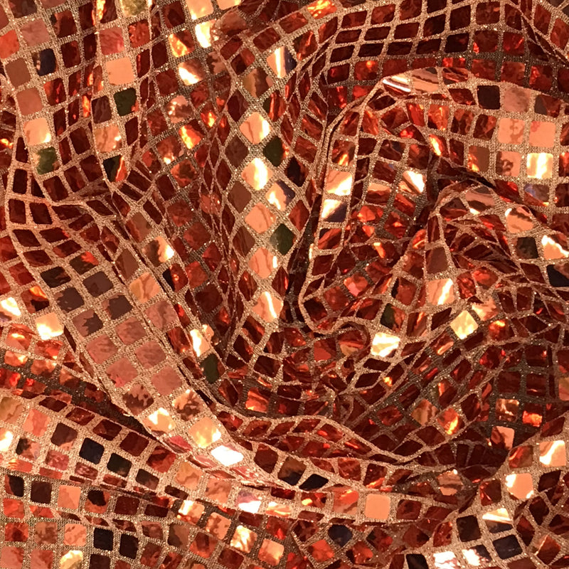 Orange Square Foil Sequin Fabric - Orange Square Foil, 42" Width (1 Yard)