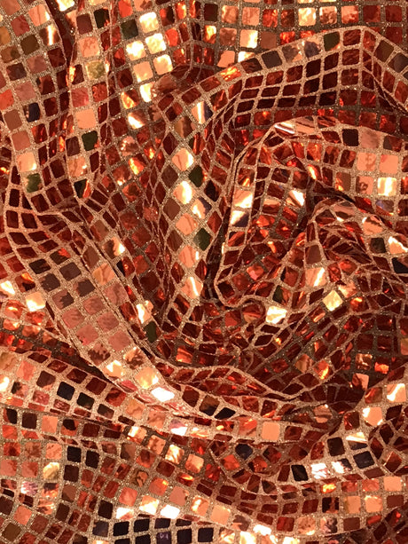 Orange Square Foil Sequin Fabric - Orange Square Foil, 42" Width (1 Yard)
