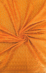 Heavy Eyelet Orange Polyester Cotton Fabric - Floral Embroidery, Orange, 41"-42" Width