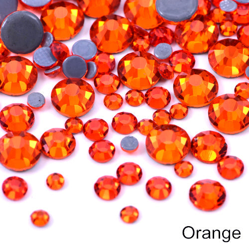 Small Bag Glue On Rhinestones - Orange Flat Back Rhinestone Fabric - Orange, 2MM To 6MM Sizes (1 Bag)
