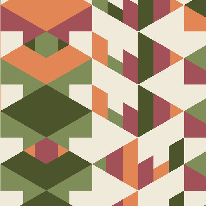 Cotton Hollyhock Fabric Orange and Green 44/45"