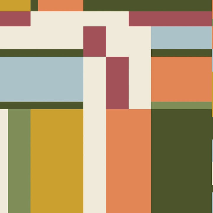 Cotton Print Orange and Green Oak Park Fabric 44/45"