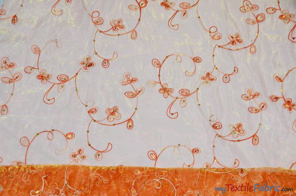 Dahlia Organza Embroidery Polyester Fabric - Embroidered Floral Sheer With Sequins Embellishment, 54" Width (1 Yard)
