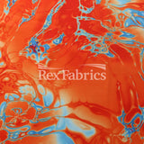 Vapor Wave Polyester Spandex Fabric - Teal, Fuchsia, Purple/Green, Orange Marble Pattern, 58/60" Width (1 Yard)