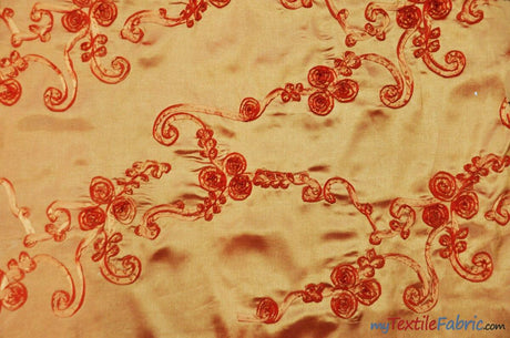 Ribbon Taffeta Polyester Fabric - Embroidered Ribbon Cord, Multiple Colors, 54" Width (1 Yard)