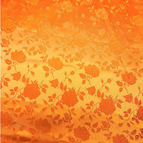 Orange Rose Floral Jacquard Satin Fabric - Orange Rose Floral Jacquard, 60" Width
