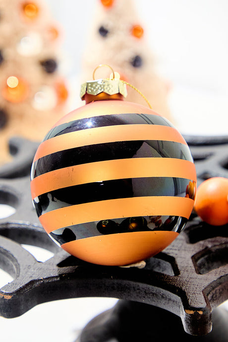 3" Glass Orange Stripe Halloween Ball Ornament Box - Set of 3