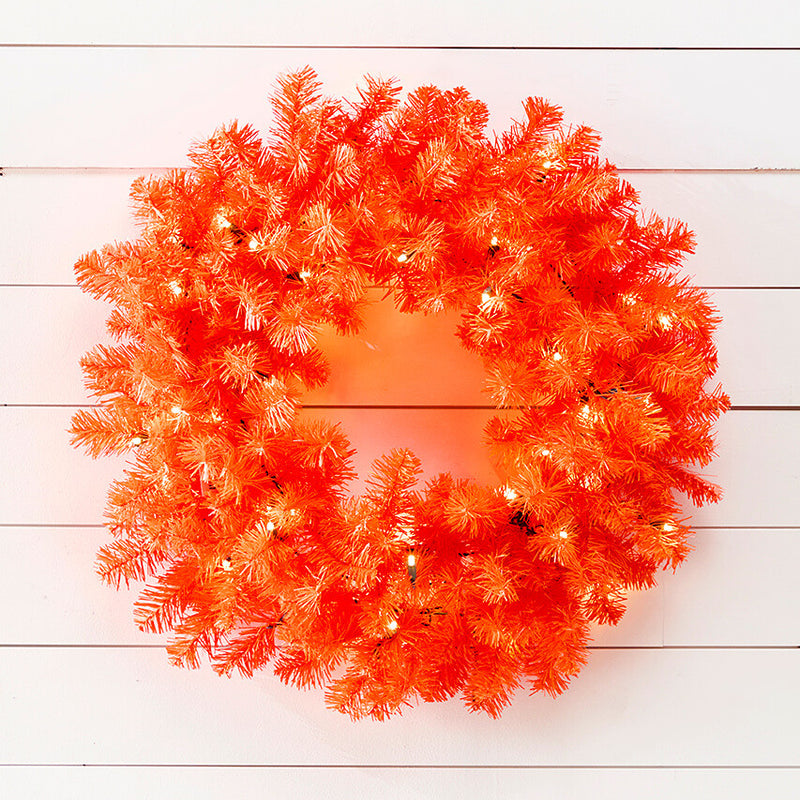 Orange LED Wreath 24 Inch Fall Halloween Holiday Door Decoration