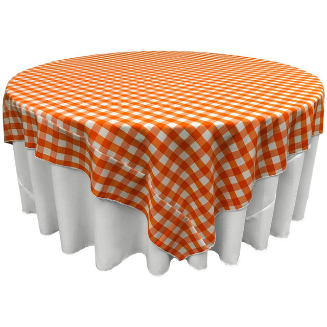 White Orange Checkered Square Overlay Tablecloth Polyester 60″ x 60″