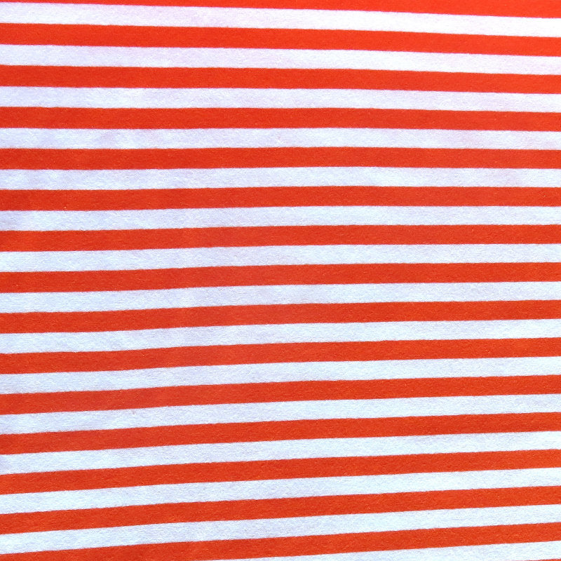 Cotton Lycra Orange and White 3/8" Stripe Knit Fabric