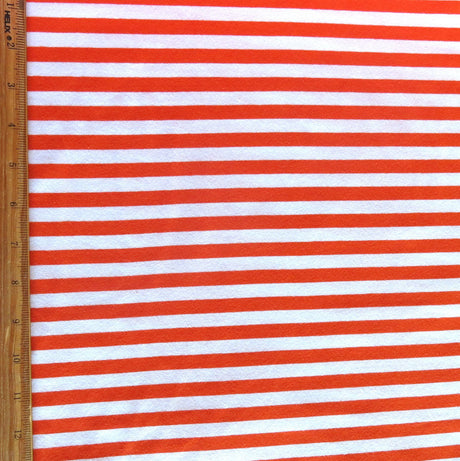 Cotton Lycra Orange and White 3/8" Stripe Knit Fabric