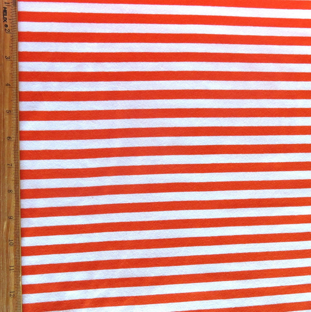 Cotton Lycra Orange and White 3/8" Stripe Knit Fabric