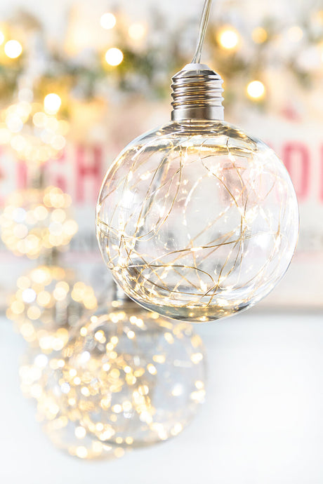 LED String Lights with Clear Balls - 6" Orbs