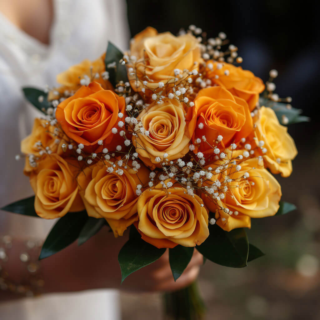 Yellow Orange Roses Bridesmaids Bouquets 3 Sets Fresh Flowers 19 Stems Each