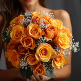 Yellow Orange Roses Bridesmaids Bouquets 3 Sets Fresh Flowers 19 Stems Each