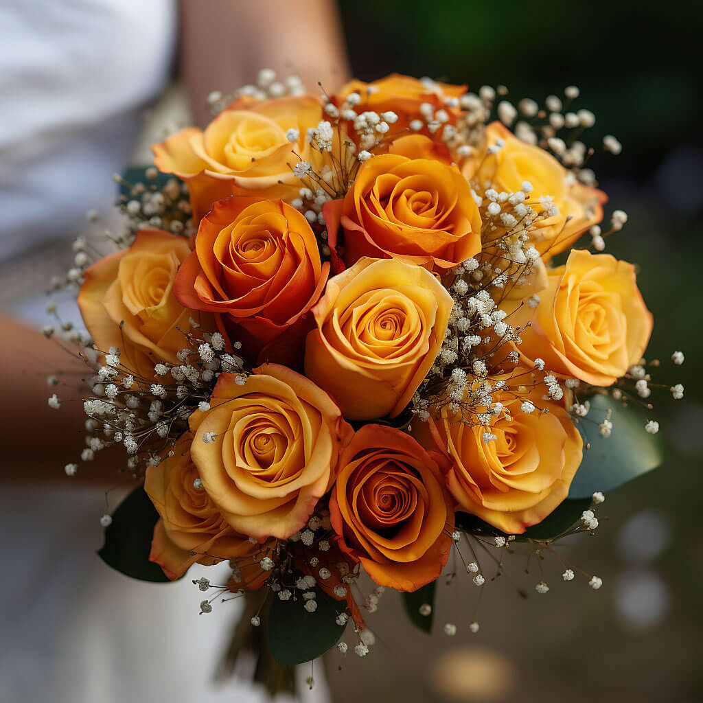 Yellow Orange Roses Bridesmaids Bouquets 6 Sets Fresh Flowers 19 Stems Each