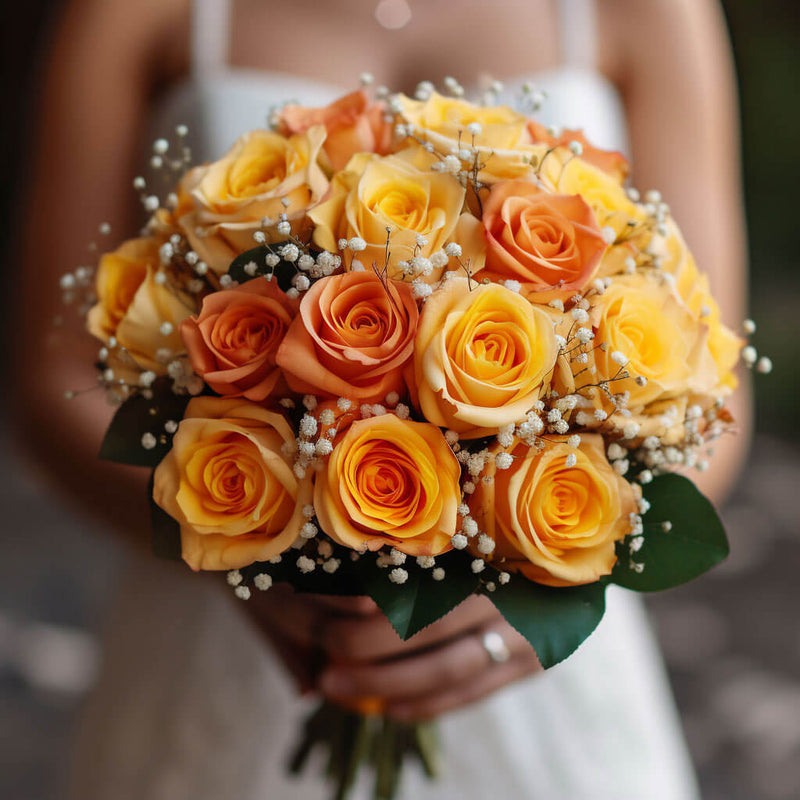 Yellow Orange Roses Bridesmaids Bouquets 3 Sets Fresh Flowers 19 Stems Each