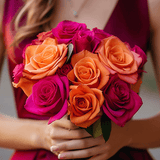Dark Pink Orange Roses Bridesmaids Bouquets 3 Sets Fresh Romantic Flowers 28 Stems Each
