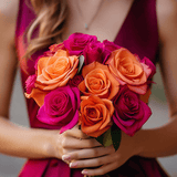Dark Pink Orange Roses Bridesmaids Bouquets 3 Sets Fresh Romantic Flowers 28 Stems Each