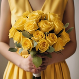 Yellow Roses Bridesmaids Bouquets Romantic Wedding Flowers 3 Sets 28 Stems Elegant Floral Set