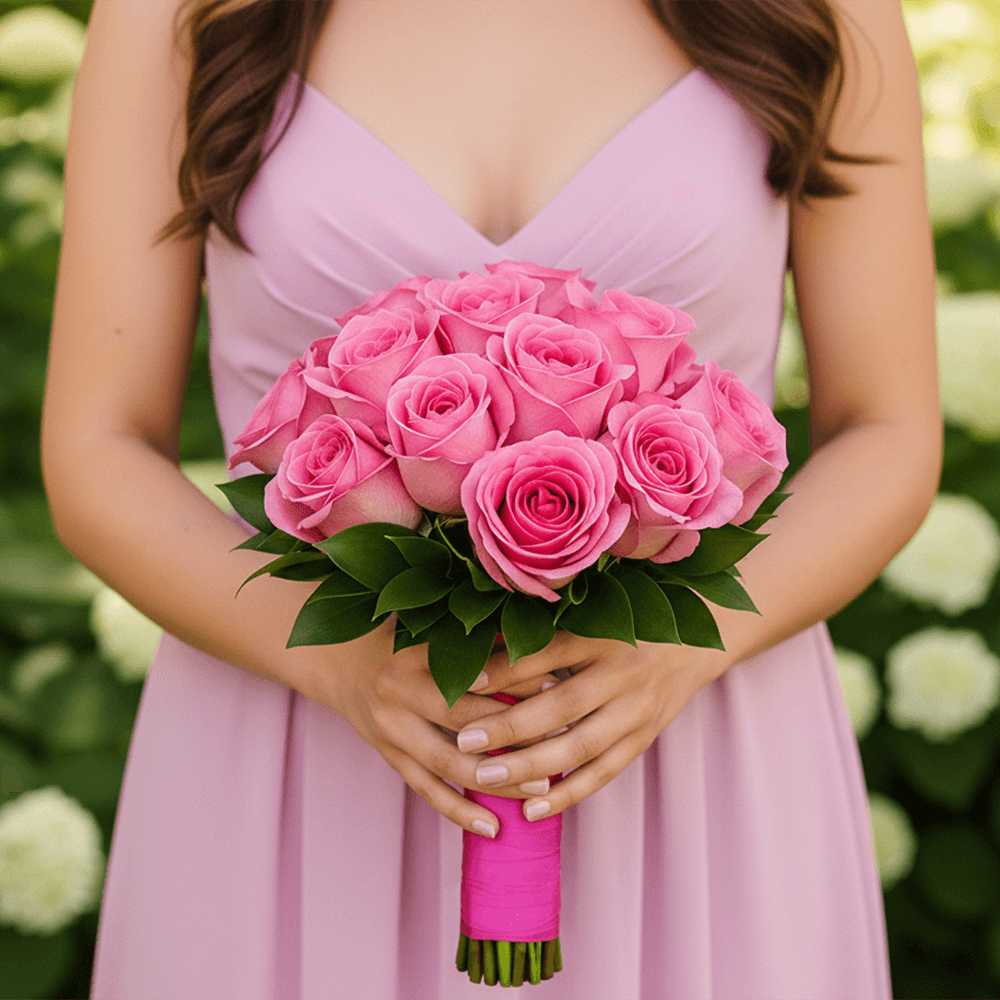 Dark Pink Rose Bridesmaids Bouquets 6 Sets Fresh Wedding Flowers 32 Stems Royal