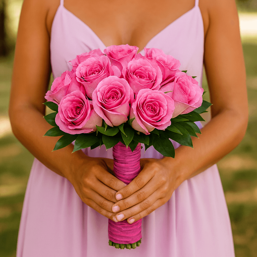 Dark Pink Roses Bridesmaids Bouquets Royal Wedding Flowers 3 Sets 32 Stems Elegant Bridal Set