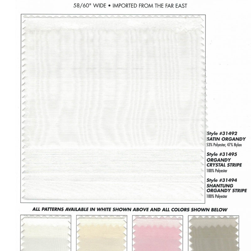 Organdy Collection Polyester Fabric - Satin Organdy, Shantung Stripe, Crystal Stripe, 58/60" Width (1 Yard)