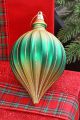 6” Green & Gold Drop Ornament