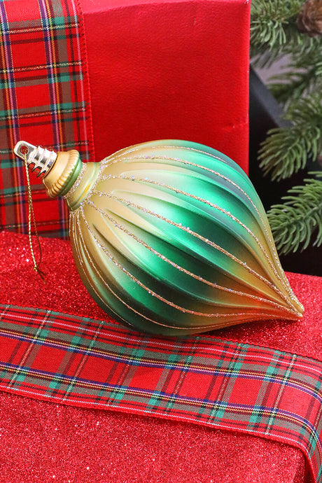 6” Green & Gold Drop Ornament
