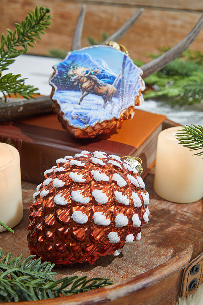 5" Glass Pinecone Ornament With Winter Scene