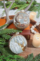 4" Glass Deer & Squirrel Scene Ball Ornament