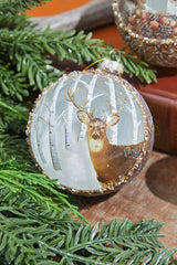 4" Glass Deer & Squirrel Scene Ball Ornament