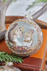 4" Glass Deer & Squirrel Scene Ball Ornament