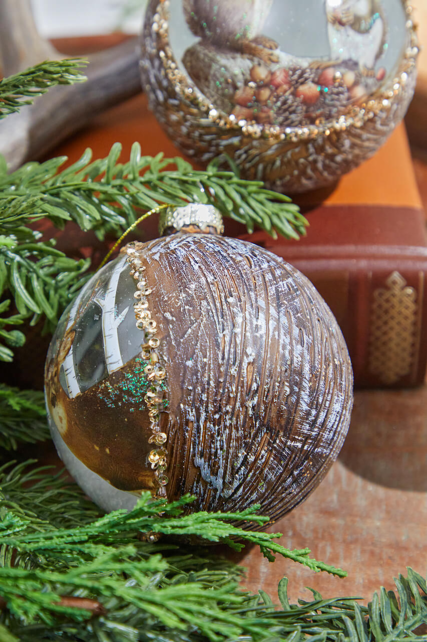4" Glass Deer & Squirrel Scene Ball Ornament
