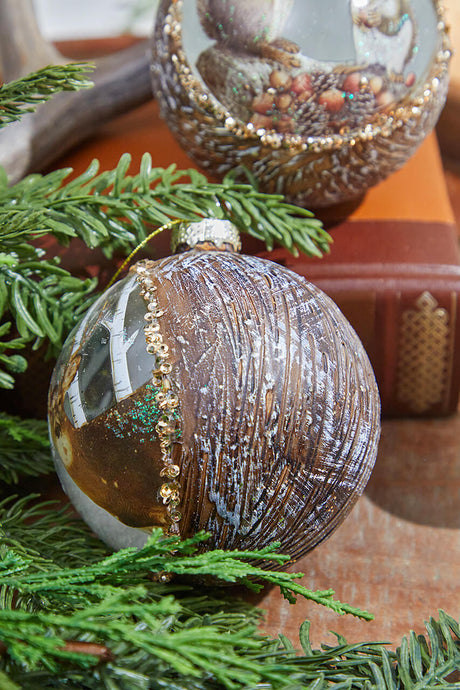 4" Glass Deer & Squirrel Scene Ball Ornament
