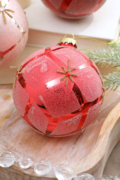 4" Glass Diamond Ball Ornament