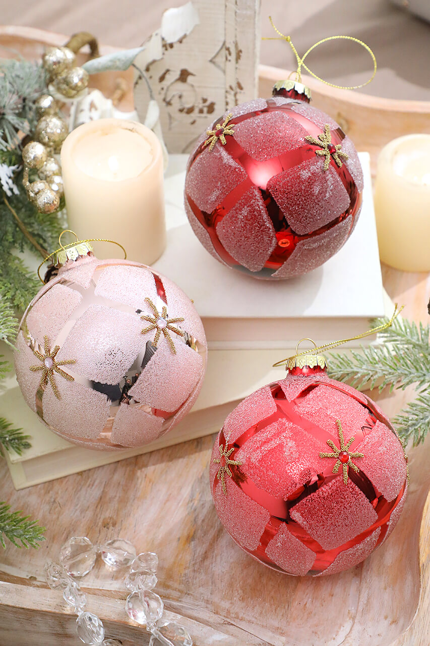 4” Glass Diamond Ball Ornament
