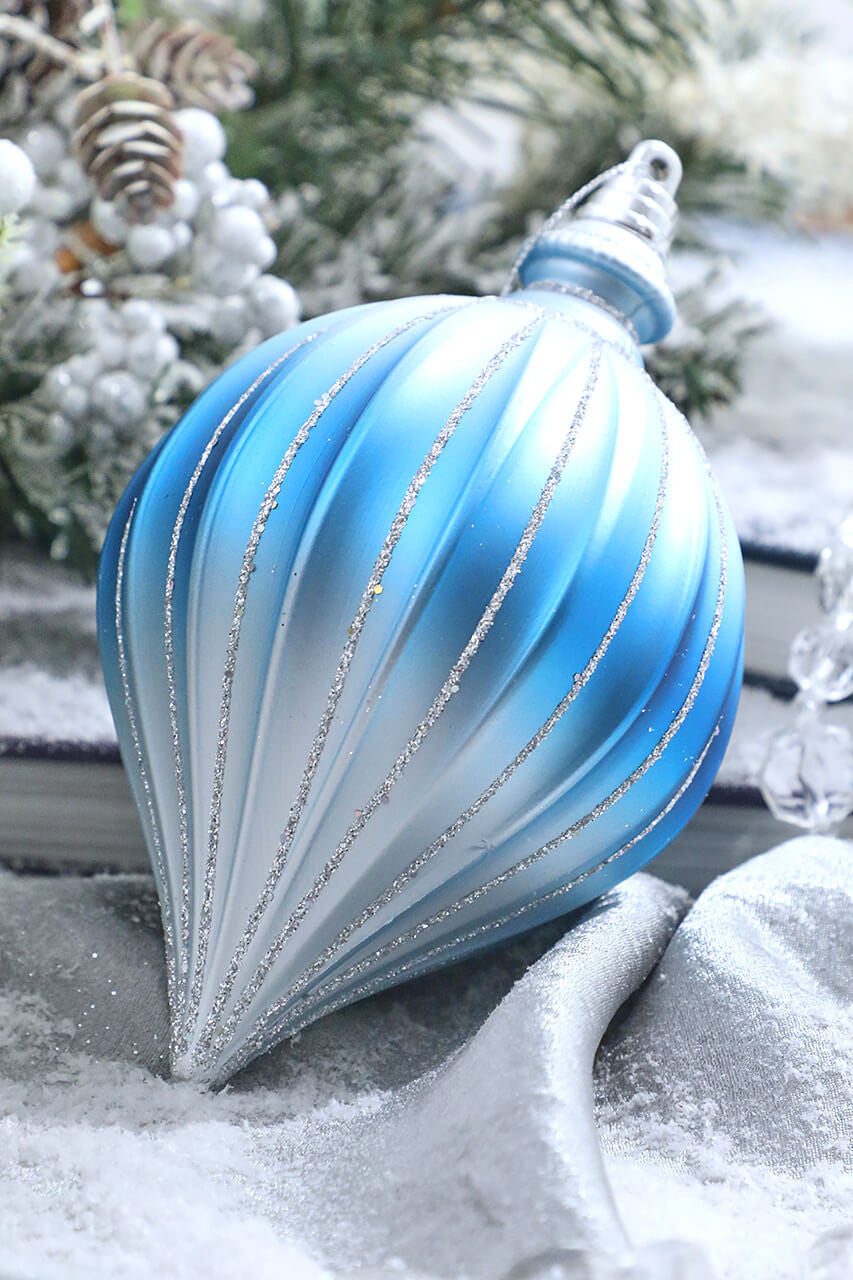 6 Inch Blue & Silver Drop Ornament