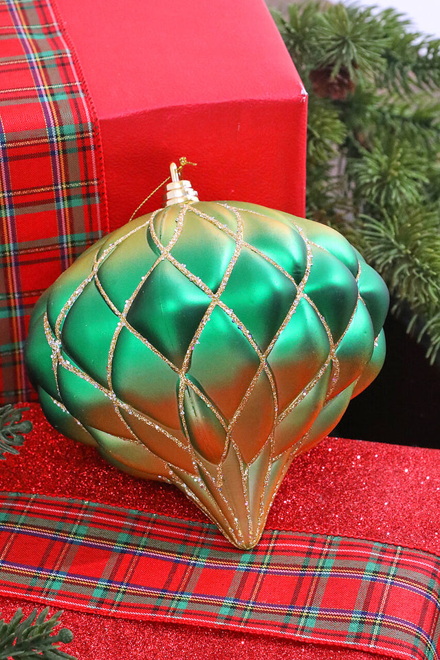 6" Green Gold Onion Ornament
