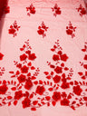 Orquidia 3D Floral Design Lace Polyester Fabric - Beaded Mesh Lace, Double Scallop, 54" Width (1 Yard)