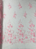 Orquidia 3D Floral Design Lace Polyester Fabric - Beaded Mesh Lace, Double Scallop, 54" Width (1 Yard)