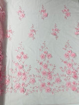 Orquidia 3D Floral Design Lace Polyester Fabric - Beaded Mesh Lace, Double Scallop, 54" Width (1 Yard)