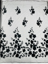 Orquidia 3D Floral Design Lace Polyester Fabric - Beaded Mesh Lace, Double Scallop, 54" Width (1 Yard)