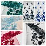 Orquidia 3D Floral Design Lace Polyester Fabric - Beaded Mesh Lace, Double Scallop, 54" Width (1 Yard)
