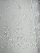 Orquidia 3D Floral Design Lace Polyester Fabric - Beaded Mesh Lace, Double Scallop, 54" Width (1 Yard)