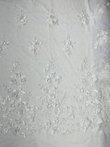 Orquidia 3D Floral Design Lace Polyester Fabric - Beaded Mesh Lace, Double Scallop, 54" Width (1 Yard)