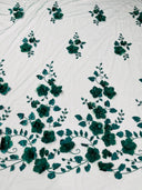 Orquidia 3D Floral Design Lace Polyester Fabric - Beaded Mesh Lace, Double Scallop, 54" Width (1 Yard)